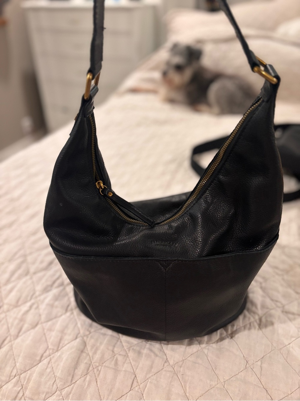 American Leather Company Classic Black Leather Shoulder Bag